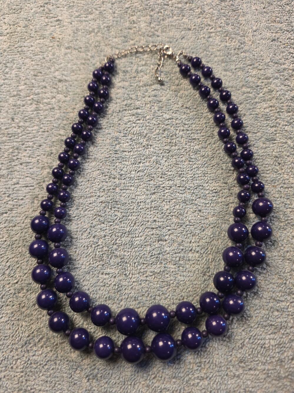 Vintage Purple Double Strand Beaded Necklace Chunky Statement Costume Jewelry